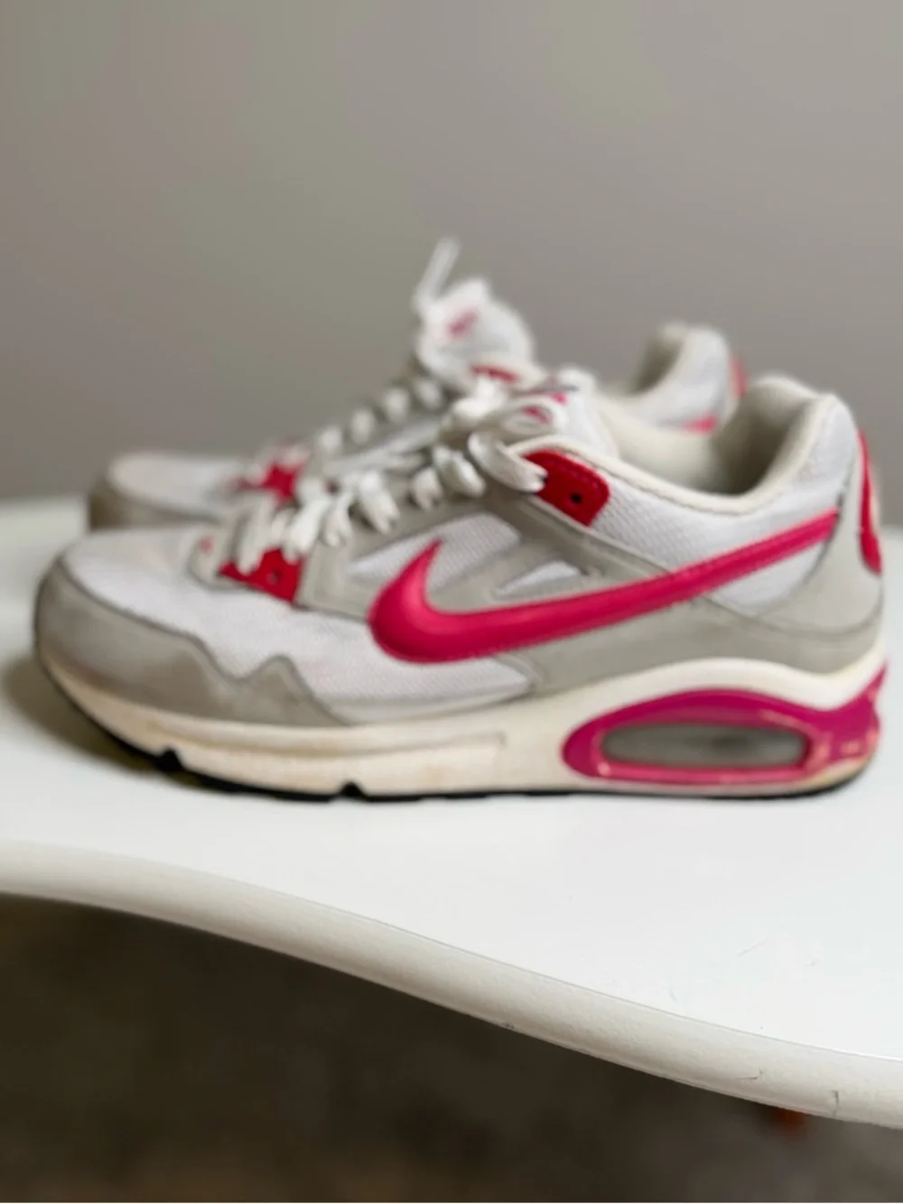Nike Women's White Sneakers with Hot Pink Accents